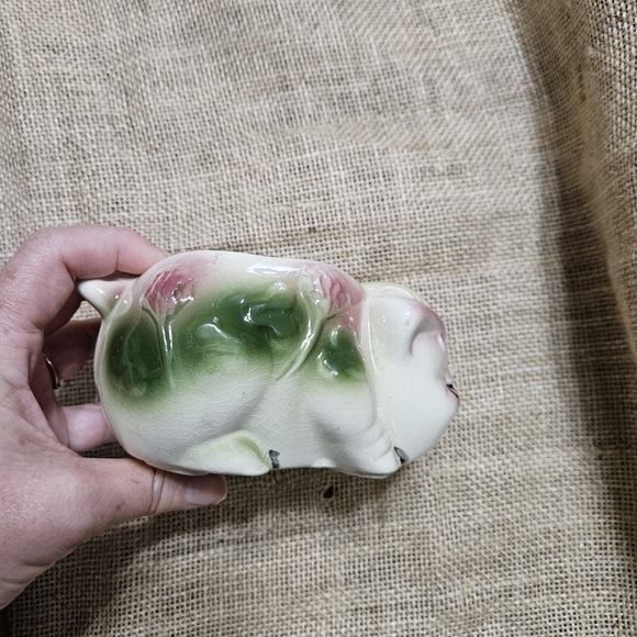 Floral Ceramic Pig Planter Old Vintage Shawnee or American Bisque Lucky Clover - Picture 6 of 14